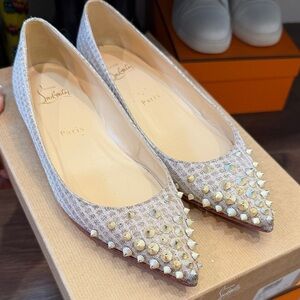 Christian Louboutin Metallic Silver Pointed Stud Flats